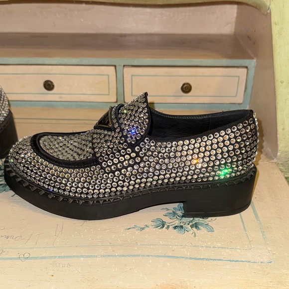 💎Prada Black Loafers with Crystals Embellishment Everywhere💎 - Picture 5 of 15
